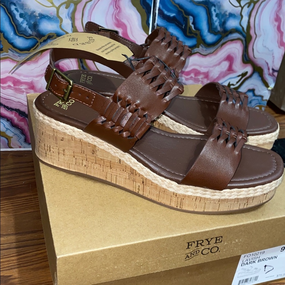 FRYE ANS CO Dark Brown Wedge Sandals size 9